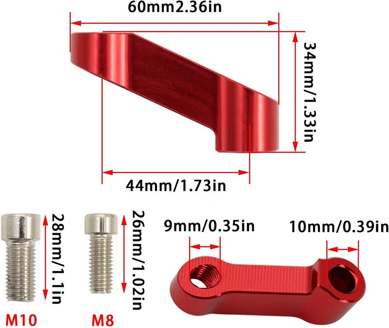 Flylin Motorcycle Bike Mirror Mount Risers Extenders Adapter 10mm 8mm Rearview Side Mirror Adapter Kit Riser Mount Extender for Motorcycle Scooters Sportbikes (Red, M10/M8) - Image 3